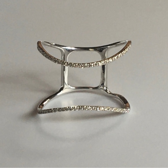 Diamond Double Cuff Open Cage Ring 14K White Gold